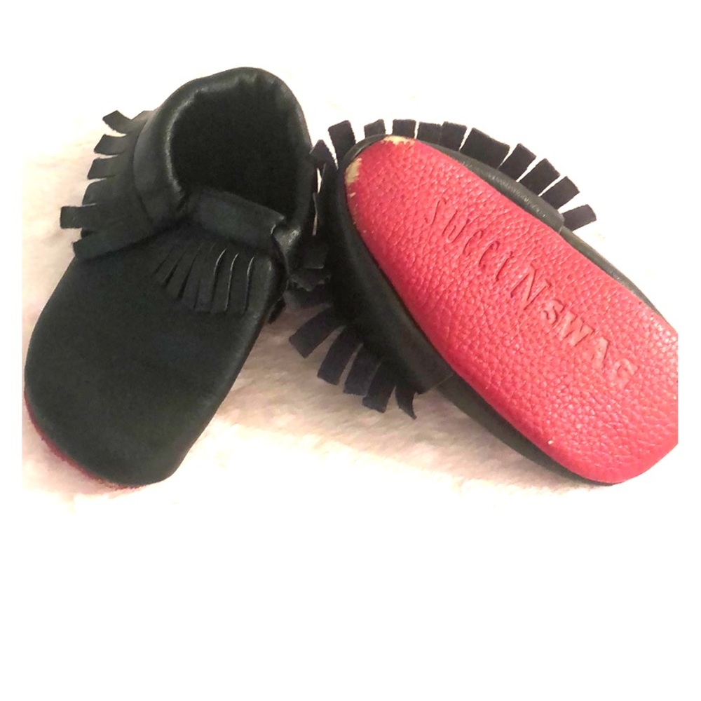 Red bottom Black moccasins